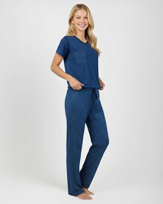 Real Essentials 2 Pack: Women's Comfy Pajama Sets - Short & Long Sleeve Ladies Loungewear Sleepwear PJs (Available In Plus)