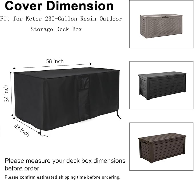 Outdoor Storage Box Cover for Keter XXL 230 Gallon Plastic Deck Storage Container Box,Waterproof Patio Storage Box Covers - 58 x 33 x 34 Inch