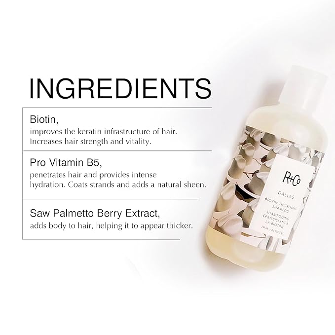 R+Co Dallas Biotin Thickening Shampoo & Conditioner Set + Deluxe Sample (0.5oz) | Adds Volume, Strength & Fullness | Sulfate-Free, Vegan + Cruelty-Free | 8.5oz (Pack of 2)
