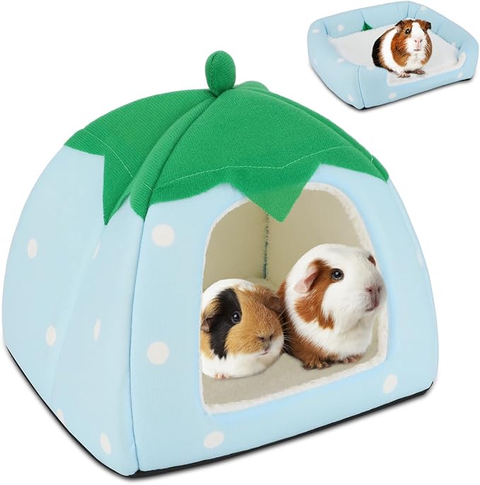 BWOGUE Guinea Pig Bed Hideout, Washable Hamster Cave for Small Animals | Removable Cushion for Cleaning, Warm Fleece Nest, Washable Bed, 10 x 9.8 x 9 in, Dwarf Rabbits Hedgehogs
