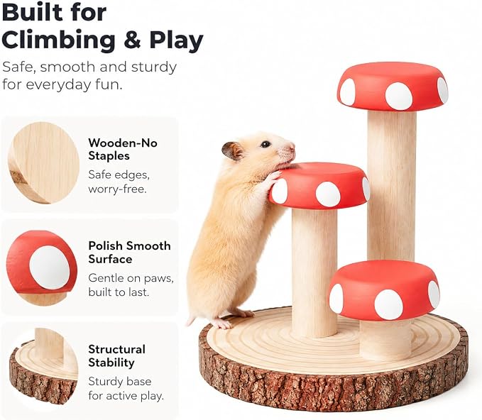 Hamster Climbing Toy Wooden for Chew, Enrichment Cage Accessory | Encourages climbing, exploring, and daily exercise for hamsters, gerbils, mice, rats, chinchillas, and guinea pigs