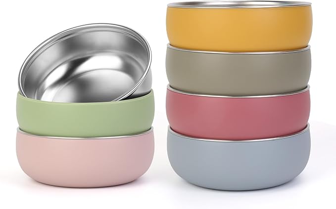 ShineMe Stainless Steel Bowls, 6 pack Snack Containers with Removable Colorful Silicone Sleeves, Unbreakable Kids Bowls for Icecream, Soup, Cereal, Yogurt...