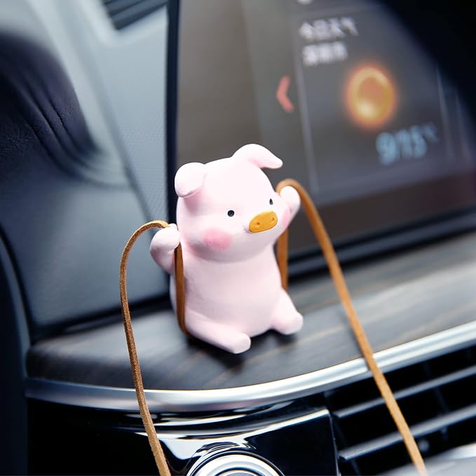 YGMONER Super Cute Swinging Pig Car Mirror Hanging Ornament Car Interior Accessories (Pig)