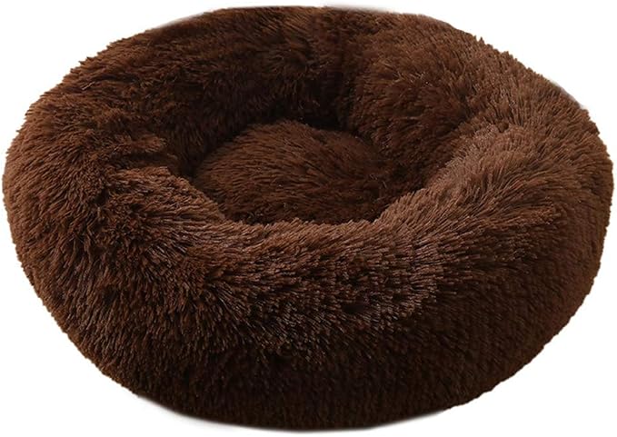 Plush Calming Donut Dog Bed for Small to Medium Dogs, 28 Inch Round Pet Bed | Soft Faux Fur Puppy Bed with Raised Rim for Curling and Head Support; Washable Round Pet Bed for Small to Medium Dogs or Cats