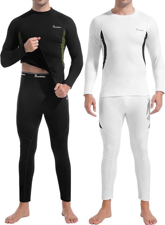 romision 2 Pack Thermal Underwear for Men Long Johns Fleece Lined Hunting Gear Bottom Top Set Base Layer Cold Weather XS-4XL