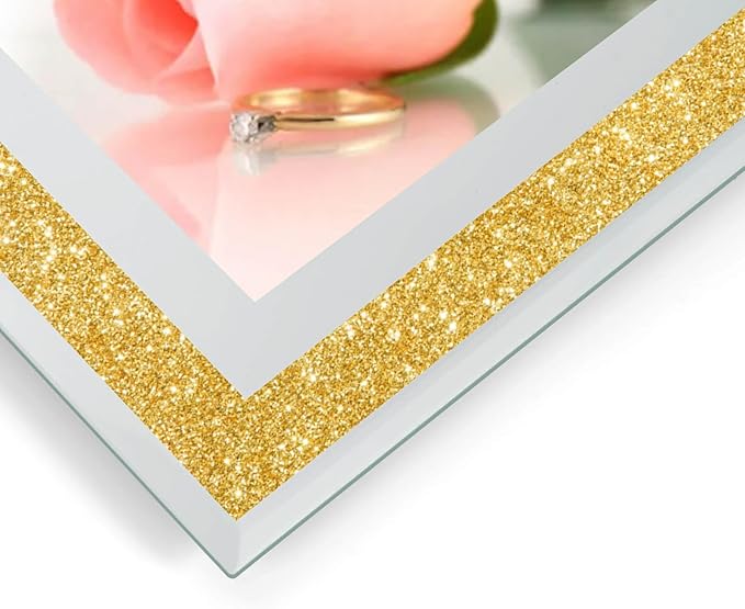 5x7 Picture Frames Gold - Set of 2, Sparkle Real Glass Photo Frame 5 by 7 with Silver Mirrored Edge, for Tabletop Display, Wedding Birthday Christmas Day Gifts (5 x 7, Glitter Gold)