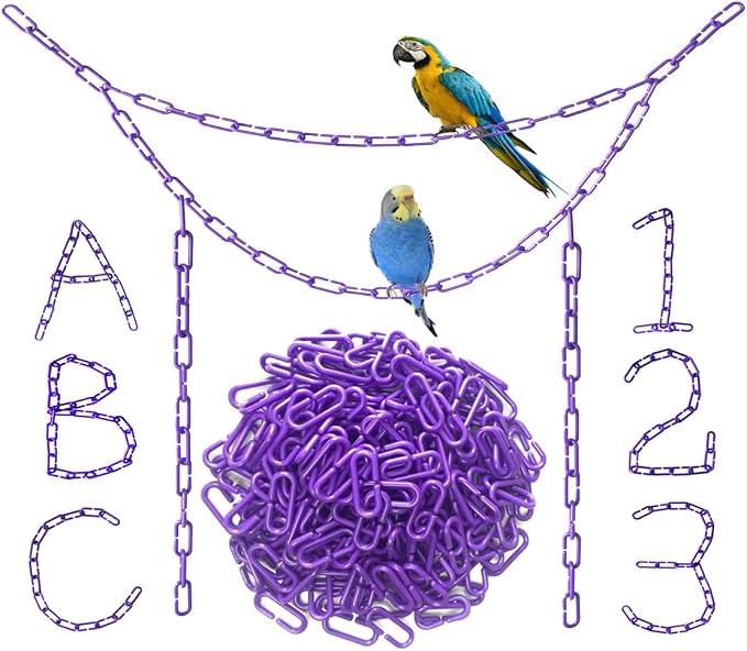200Pcs Purple C-Clips Plastic Chain Links for Birds & Small Pets | Non-Toxic Safe & Durable. Chew-Resistant For Indoor/Outdoor. C-Clip Snaps Together Easily. Plastic Chain Toy For Small Pets