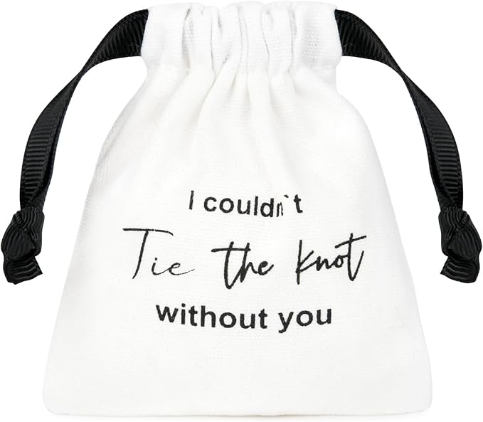 CEELGON 8 Pcs Drawstring Jewelry Pouch Bridesmaid Gift Bags Linen Cotton Fabric Wedding Bridal Party Favor Bags Bachelorette Tie The Knot Earring Packaging Proposal Gift (White)