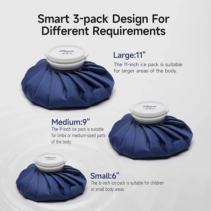 BICAREE Ice Pack for Injuries Reusable, Ice Bags Hot Water Bag for Hot & Cold Therapy and Pain Relief with Cover, No-Leak Elastic Breathable Ice Bag, Size 9"