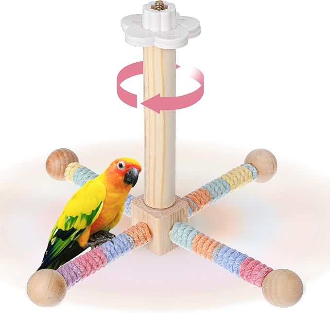 Bird Perch Stand with Chew Ball Toys Upgraded Parrot Perch Toy Rotating for Small & Medium Birds Wooden Stand Bird Cage Accessories for Parakeets Cockatiels Conures Finches Budgies