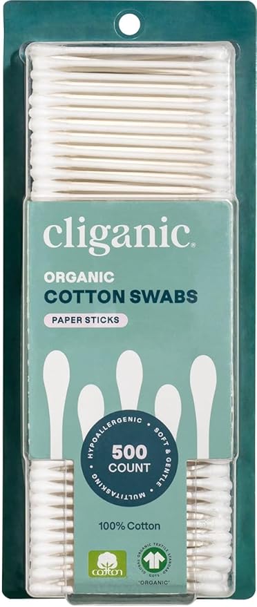 Cliganic Organic Cotton Swabs, 1500 Count - 100% Pure Natural Cotton, Chlorine-Free Hypoallergenic, Soft, Gentle & Absorbent Buds