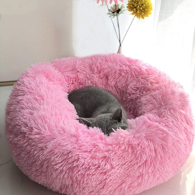 Dog Bed for Small Dogs & Cats, 24 Inch Medium Fluffy Washable Donut Bed | Plush Puppy Bed and Cat Bed for Pets up to 25 lb, High-Loft Polyester Fill with Water-Resistant Non-Skid Base for Indoor Use