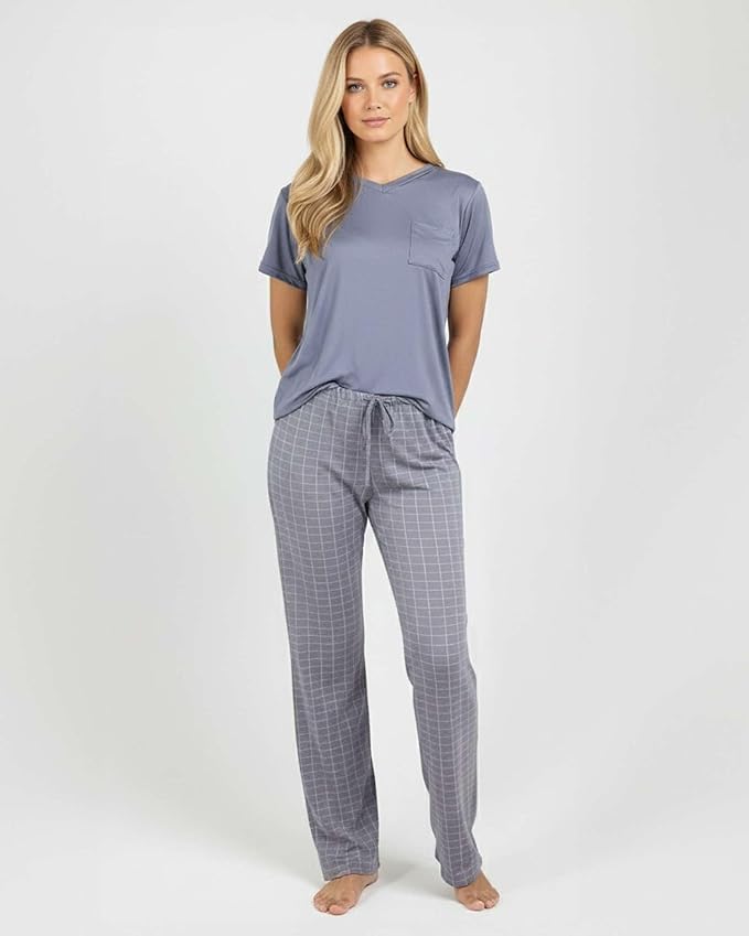 Real Essentials 2 Pack: Women's Comfy Pajama Sets - Short & Long Sleeve Ladies Loungewear Sleepwear PJs (Available In Plus)