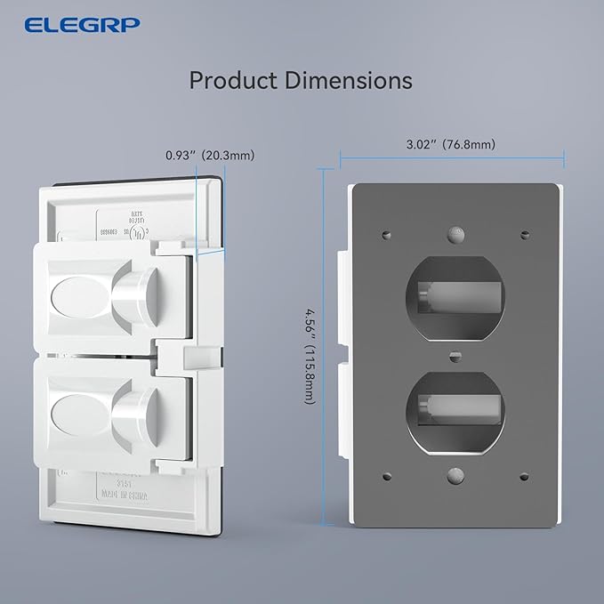 ELEGRP Horizontal Outdoor Cover for Duplex Receptacles, 2-Hole Weatherproof Wall Plate, Outdoor Electrical Outlet Cover, Standard Size 1-Gang 4.55” x 3.02”, Thermoplastic, 1 Pack, White