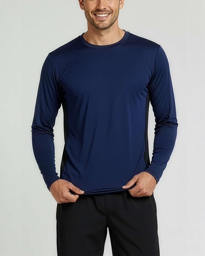 Real Essentials 4 Pack: Mens Long Sleeve Dry Fit T Shirts Hiking Fishing Workout Gym Work Sun UPF 50 Wicking Running Tee