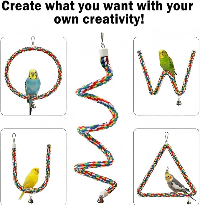 Bird Rope Perch & Birds Swing Set - Bird cage Accessories, Rope perches for Conures, Parrots,Cockatiel,Lovebird,Budgerigar,Parakeet perches for cage,Birds perches (Pack of 2)