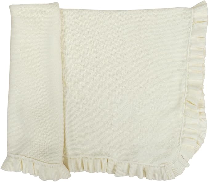 Ruffle Knit Blanket for Baby - 100% Luxury Soft Cotton Knit Warm Cozy Cuddle Stroller Crib Blanket for Newborns, Infants, & Toddlers (Cream)