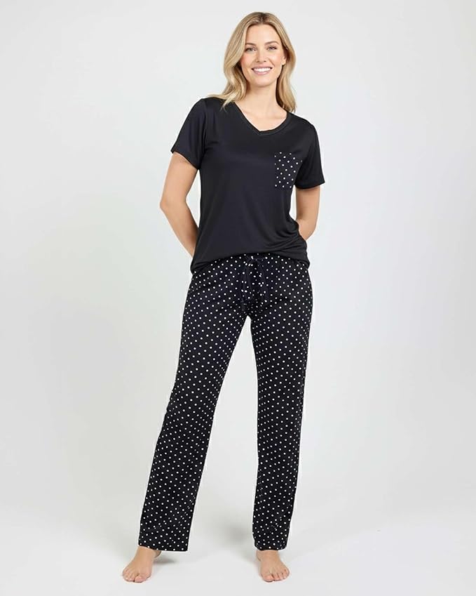 Real Essentials 2 Pack: Women's Comfy Pajama Sets - Short & Long Sleeve Ladies Loungewear Sleepwear PJs (Available In Plus)