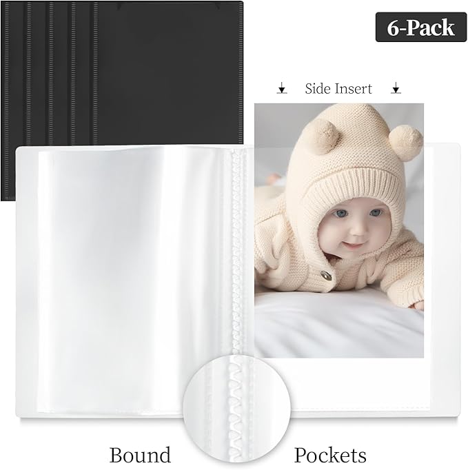 Vienrose Small Photo Album 6-Pack 4 x 6 Photo Book Album, Each Picture Book Holds 52 Photos Mini Photo Book with Customizable Cover, Postcard Album, Baby Photo Albums (Black)