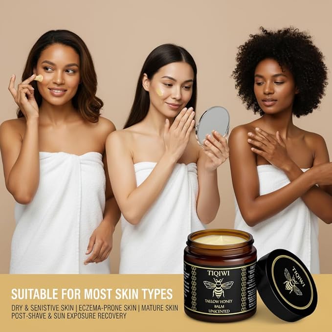 Organic Beef Tallow for Skin & Face | Tallow and Honey Balm - Deep Hydration, Multi-Purpose Face Moisturizer, Restores Barrier