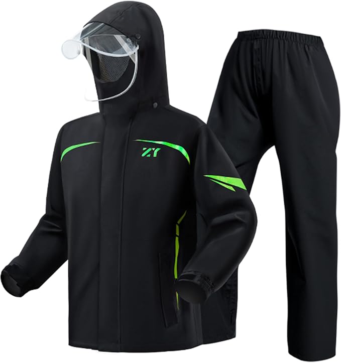Men's Waterproof Rain Suit Rain Gear Jacket and Pant Outdoor Packable Lightweight Breathable Hooded Raincoat