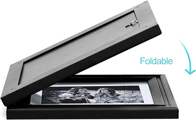 Horizontal 5X7 Picture Frames Double Hinged Wood Folding Photo Frames with Real Glass Front Fit for Desktop or Tabletop Display Pictures 4x6 with Mat or 5x7 Without Mat, Black XHEI-H75X2