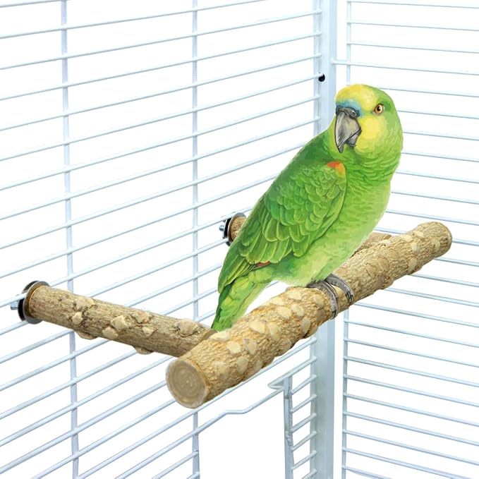 Bird Perch Stand,Natural Wood Cage Gym Toy Branch for Small Large Parrot | 100% Natural pepper wood, no chemical odor, non-slip grip, fits parakeets cockatiels conures African greys, easy install