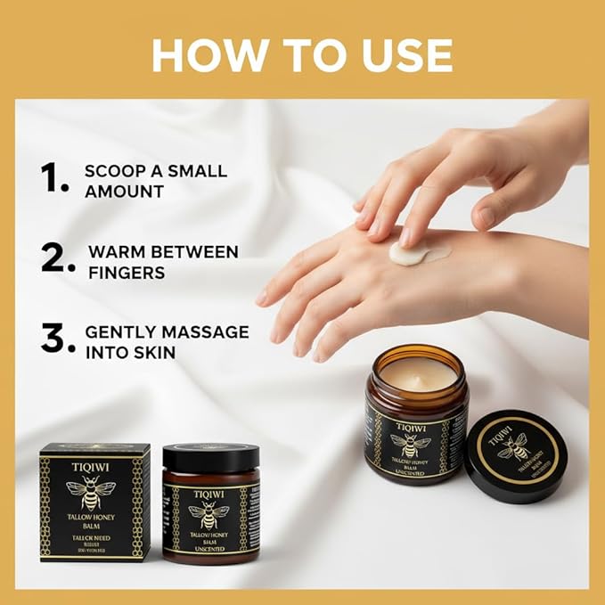 Organic Beef Tallow for Skin & Face | Tallow and Honey Balm - Deep Hydration, Multi-Purpose Face Moisturizer, Restores Barrier
