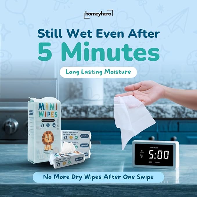 Mini Wet Wipes - Alcohol & Fragrance Free, Safe for Babies & Kids - 8 Bags Total 64 Wipes (Sky Lion)