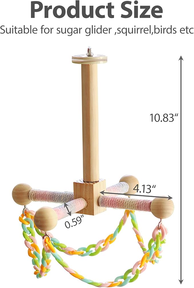 Sugar Glider Climbing Toys Haning Swing Sugar Glider Cage Accessories | Natural Wood Climbing Toys Sugar Glider Accessories Rat Enrichment Toys for Small Animals Rat and Birds(Swing Style)