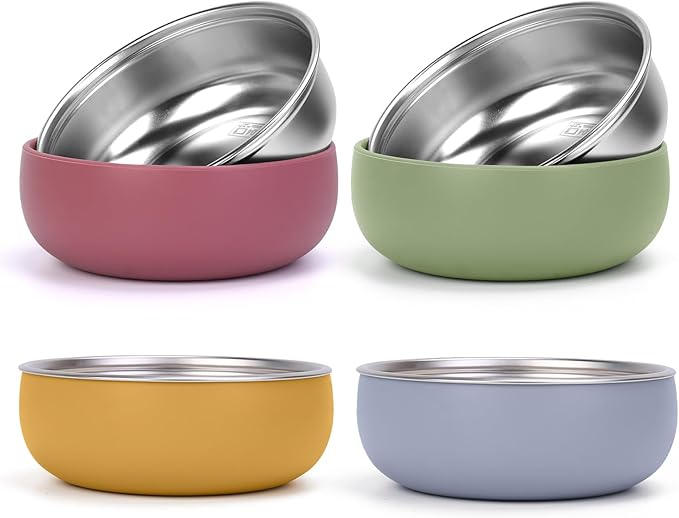 ShineMe Stainless Steel Bowls for Kids, 4 pack Toddler Bowls with Removable Colorful Silicone Sleeve, Unbreakable Baby Bowls for Soup, Cereal, Yogurt, Snacks...