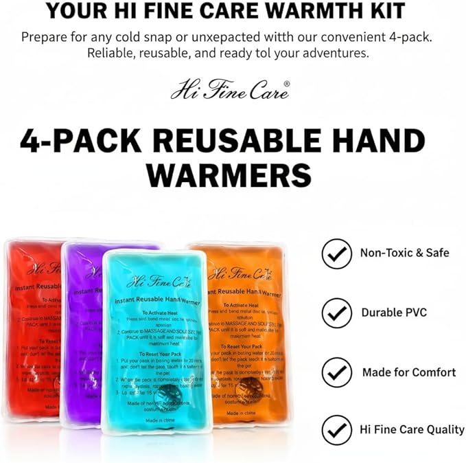 Reusable Snap Heat Pack, Hand Warmers Click, Boil Click Heat Pocket Hand Warmer, Pouch Gel Hand Warmers Long Lasting Warmth (4 Pack
