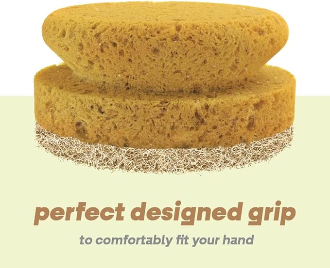SCRUBIT Natural Scouring Pads, Eco Friendly Scrubbing Sponges for Kitchen Cleaning and Dishes, Non-Scratch Dish Scrubber with Easy-Grip Sponge Handle - Biodegradable - 2 Pack