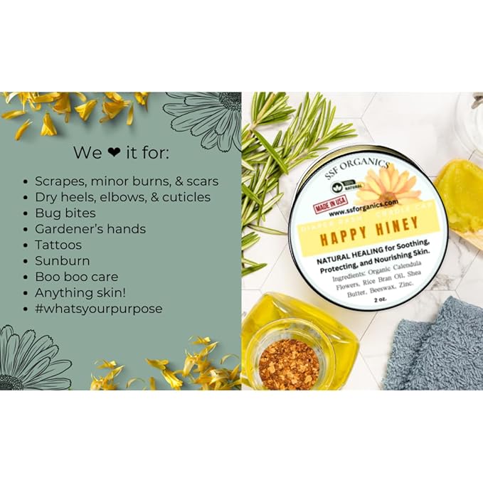 SSF Organics Baby Salve Happy Hiney | Diaper Rash | Calendula Baby Balm | 100% Organic Gentle Solutions | Hand Crafted in Small Batches | Made with Calendula, Lavender and Shea. 2, Ounce Pack of 3