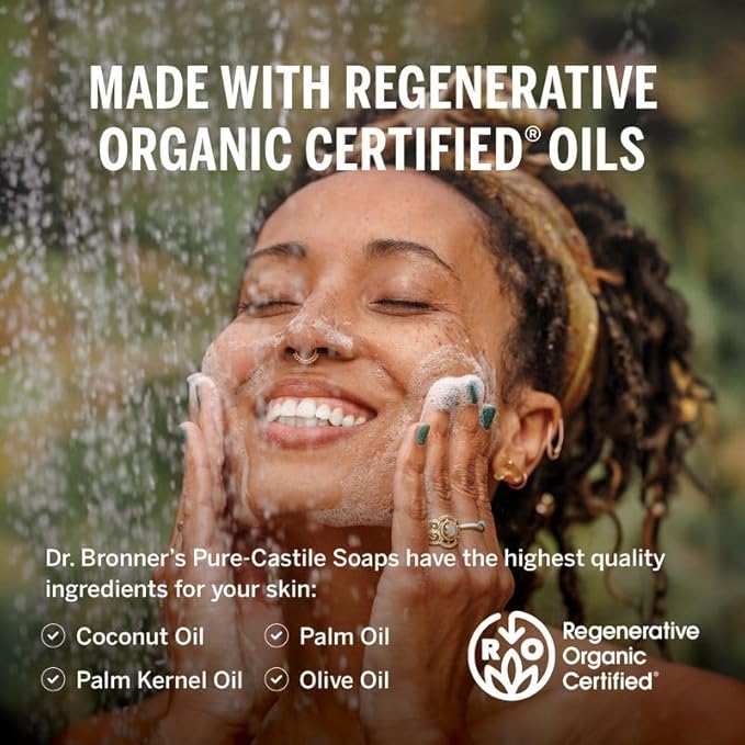 Dr. Bronner’s Pure-Castile Magic Liquid Soap - Made with Regenerative Organic Certified Oils - 18-in-1 Uses for Face, Body, Hand, Hair- Gentle on Sensitive Skin - All Natural Body Wash- Lavender, 32oz