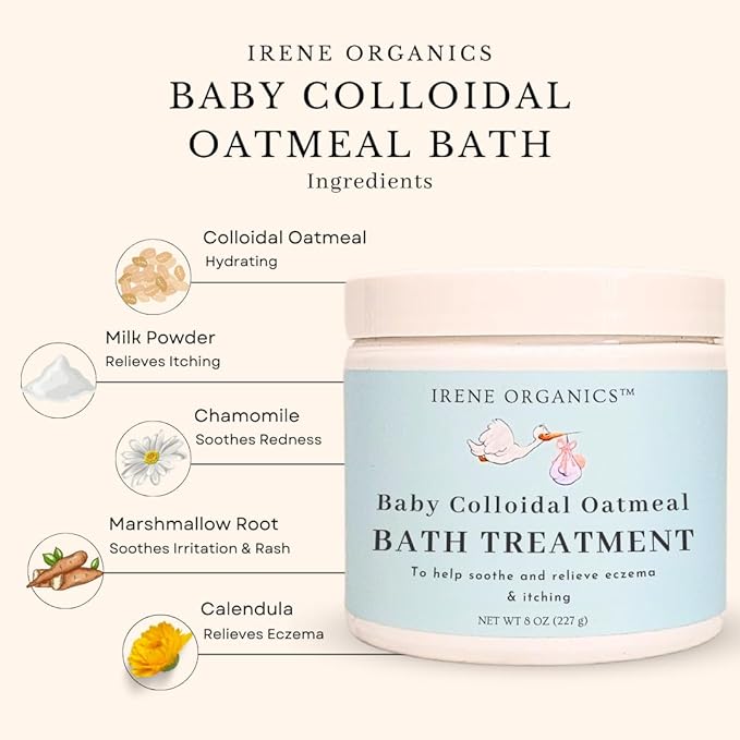 Oatmeal Baby Bath Powder by Irene Organics with Colloidal Oatmeal For Treatment of Eczema, Diaper Rash, Dry Skin and Irritation, Moisturizes and Soothes Baby’s Skin, 3 pack