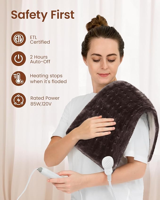 RENPHO Heating pad for Neck and Shoulder and Back & Period Cramps and Leg Pain Relief, Electric Heat Pads, Mothers Day Gifts & Birthday Gifts for Women, FSA Eligible, ETL Certified, 12"x24" Brown