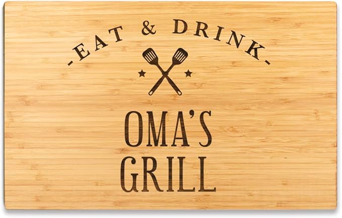 Andaz Press Large Bamboo Wood BBQ Cutting Board Gift, 17.75 x 11-inch, Oma's Grill, 1-Pack, Laser Engraved Serving Chopping Board Christmas Birthday Chef Kitchen Ideas