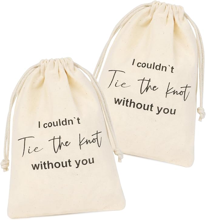 CEELGON 8 Pcs Drawstring Jewelry Pouch Bridesmaid Gift Bags Linen Cotton Fabric Wedding Bridal Party Favor Bags Bachelorette Tie The Knot Earring Packaging Proposal Gift (Natural)