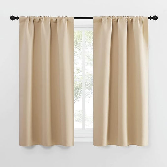 NICETOWN Blackout Room Darkening Curtains - Home Decoration Light & Noise Reducing Thermal Insulated Window Draperies with Rod Pocket Top (Biscotti Beige, 2 Panels, 34 inches Wide x 54 inches Long)