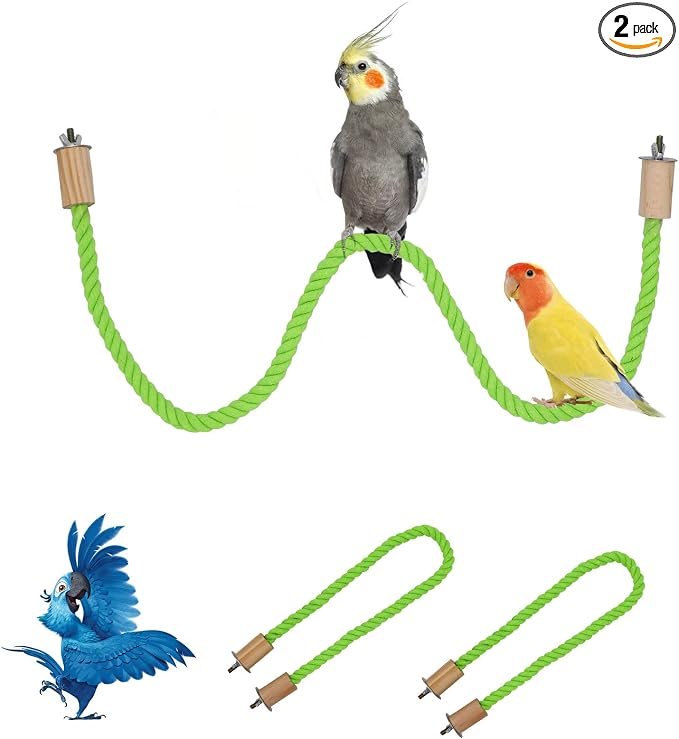 2 Pack Bird Hemp Rope Perch Swing, Bird Cage Stand Pole Accessories, Paw Grinding Standing Climbing Perch for Parrot, Parakeet, Budgies, Lovebirds (31.49 inches/80 cm)