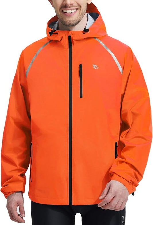 baleaf Men's Rain Jacket Waterproof Windbreaker Raincoat Running Cycling Hiking Gear Hood Lightweight Reflective Packable