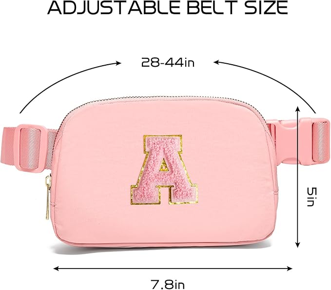 Gitus Belt Bag Fanny Pack Crossbody Bags with Initial Letter Patch Cute Stuff Birthday Gifts for Teenager Girls Trendy Preppy Stuff for Teen Girls Cool Stuff for Teens (Light Pink-A)