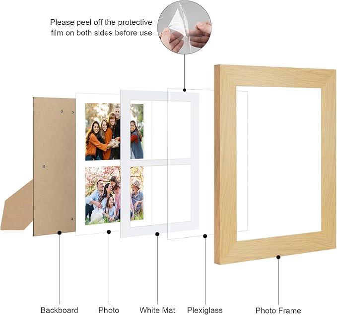 8.5x11 Picture Frame Display 2 opening Double 5x7 Picture Frame Collage,Multi Photo Frame with Mat,Plexiglass,Horizontal and Vertical Formats for Wall Decor,Natural Wood Grain