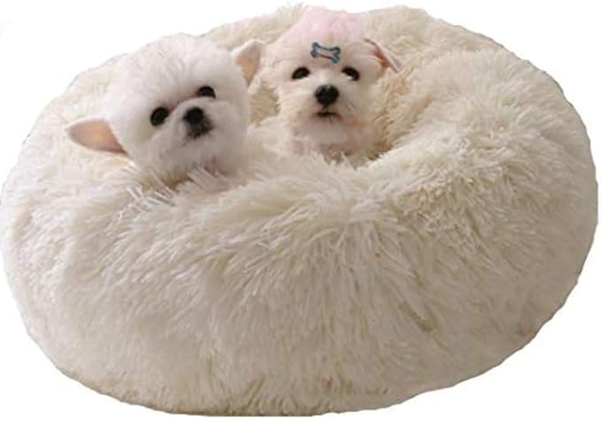 Dog Bed for Small Dogs & Cats, 24 Inch Medium Fluffy Washable Donut Bed | Plush Puppy Bed and Cat Bed for Pets up to 25 lb, High-Loft Polyester Fill with Water-Resistant Non-Skid Base for Indoor Use