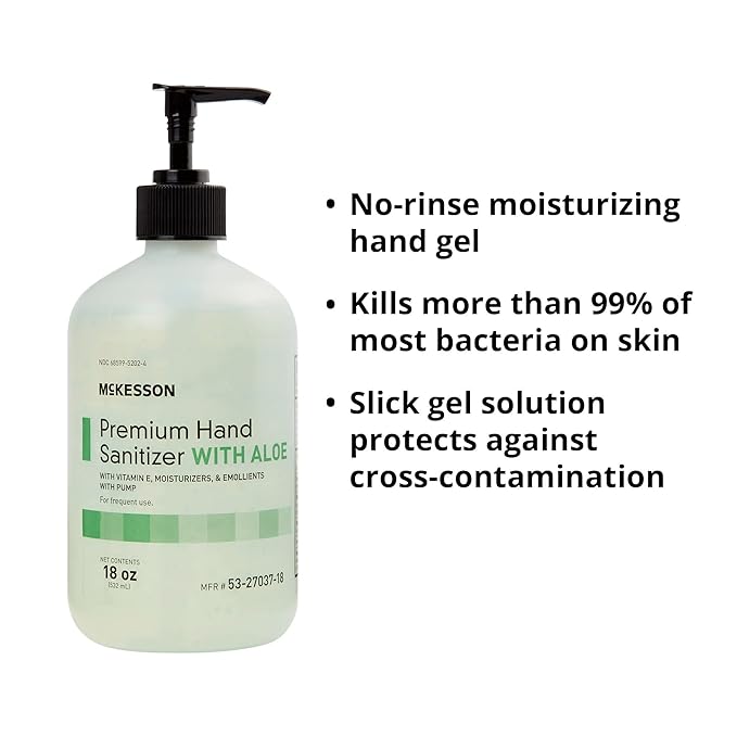 McKesson Hand Sanitizer with Aloe, 18 oz Pump Bottle [Pack of 12] Bulk, 70% Ethyl Alcohol, Spring Water Scent, No-Rinse Gel with Vitamin E and Moisturizers, Medical-Grade Sanitizer