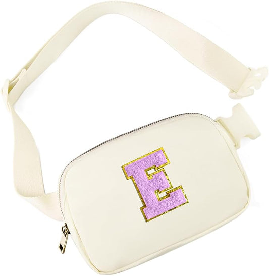 Gitus Gifts for 8 9 10 11 12 Year Old Girls Belt Bag Fanny Pack Crossbody Bags with Initial Letter Patch Cute Stuff Birthday Gifts for Teen Girls Women Personalized Trend Stuff (Ivory-E)