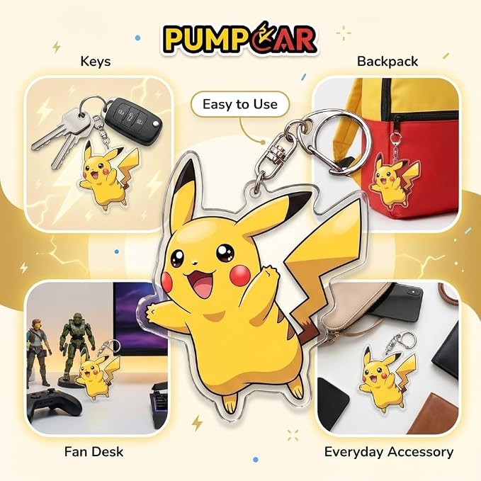 PumpCar Acrylic Keychain Double-Sided Charm Key Ring with Metal Clip Backpack Charm Bag and Car Key Accessory Collectible