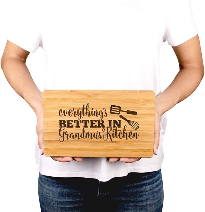 Andaz Press Laser Engraved Small Bamboo Wood Cutting Board, 9.5 x 6-inch, Everything is Better in Grandma's Kitchen, 1-Pack Grandma Mother's Day Mom's Birthday Grandma Cutting Board Grandma Gift Ideas
