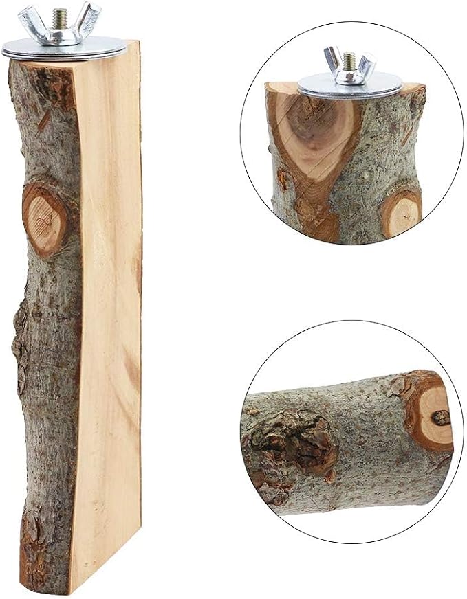 4 Pack Natural Wood Bird Perch Set for Parakeet Cage | Textured branches & platform tailored to small/medium birds; untreated timber aiding safe beak care; tool-free mount